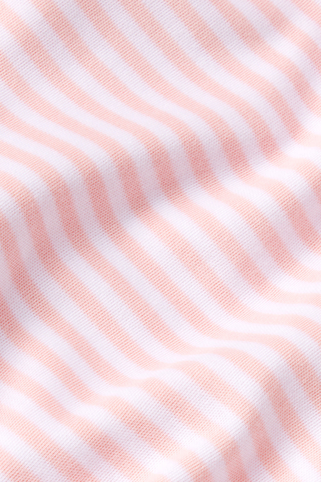 Close-up of the Pima Long Sleeve Bundle in English Rose Stripe, showcasing soft Pima cotton with evenly spaced horizontal pink and white stripes, gentle folds, and a smooth textured surface.