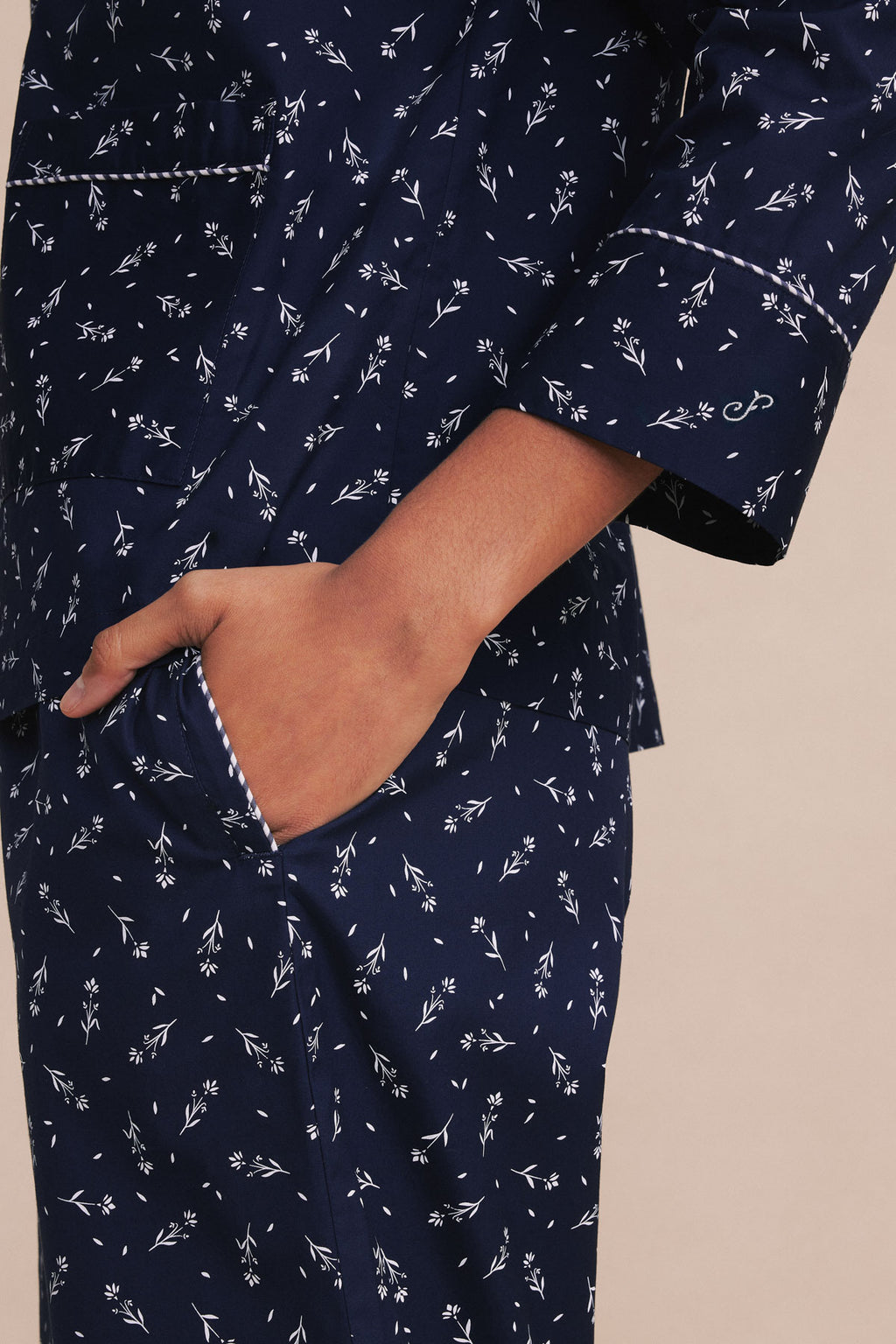 Poplin Piped Long-Long Set in English Navy Winter Iris - Main Image 3