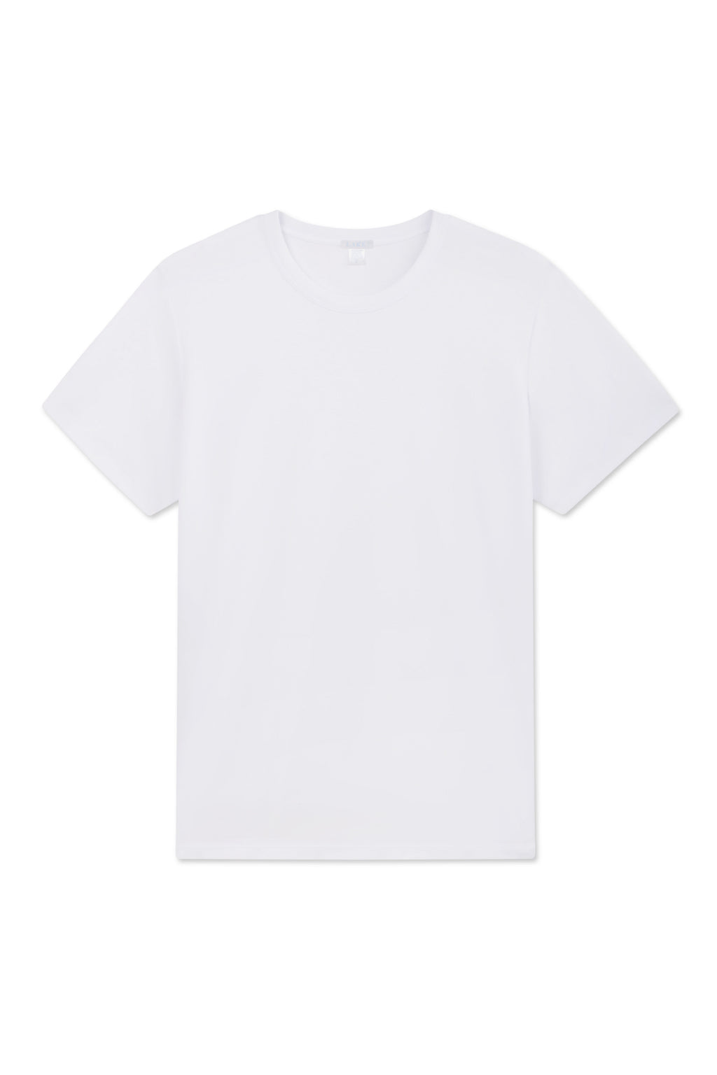 Mens Pima Crewneck Tee in White laid flat on a white background. Made from 100% Pima cotton, this shirt features a classic crew neck and minimalist design without visible logos or patterns.