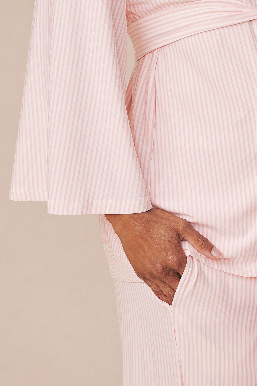 Maternity DreamModal® Kimono Three-Piece Set in English Rose Pencil Stripe - Main Image 4